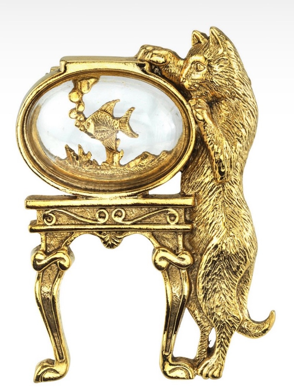 1928 Gold-tone Cat and Fishbowl Brooch